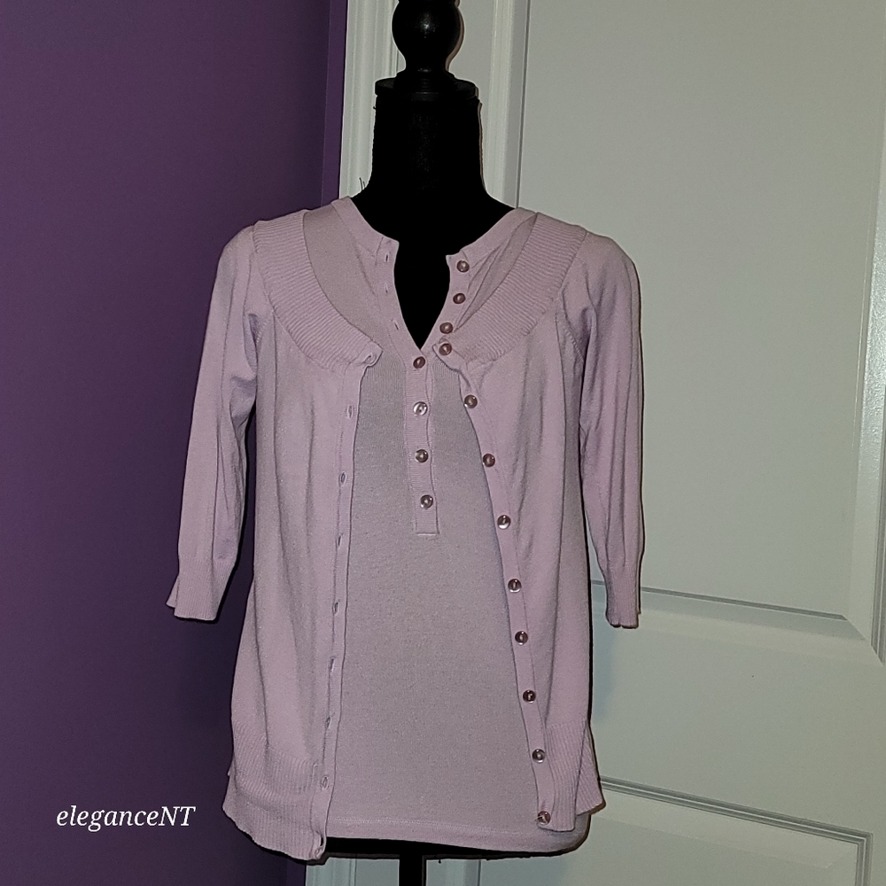 Bershka Liliac Two Piece Cardigan + Cap Sleeve Set Sz: M (Juniors) - Picture 7 of 14